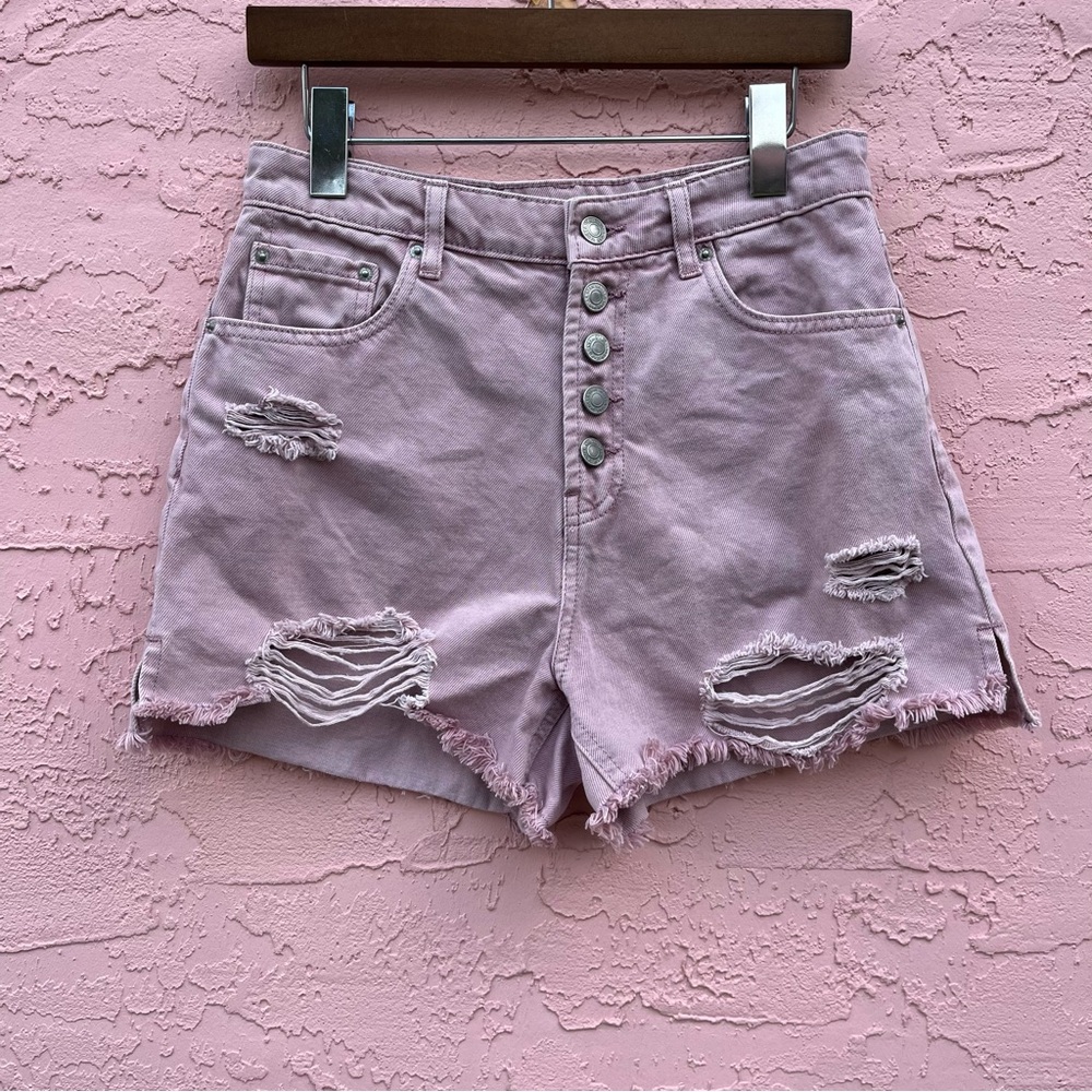 Vanilla Star Distressed Cotton Denim Shorts Button Fly High Rise Size 7